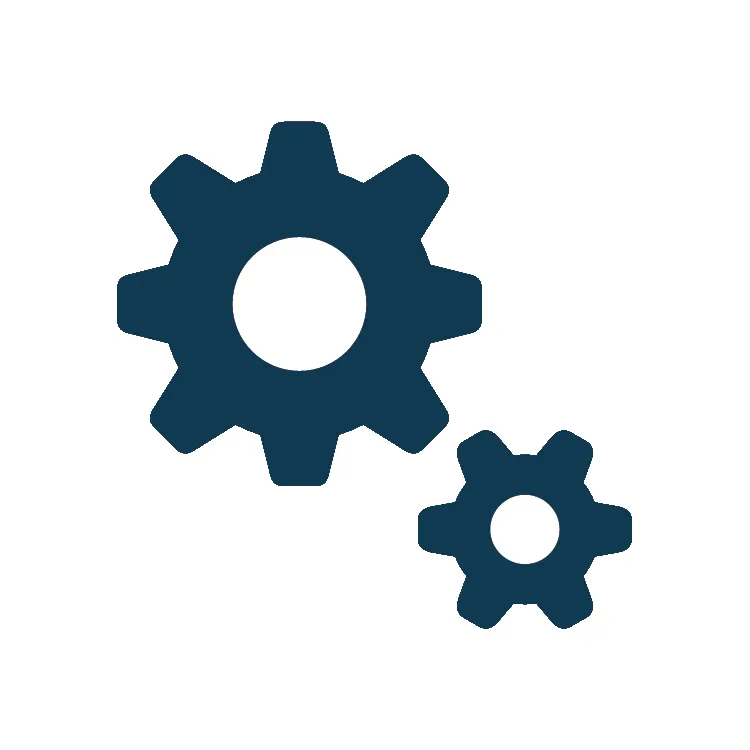 Two dark blue gears, one larger than the other.
