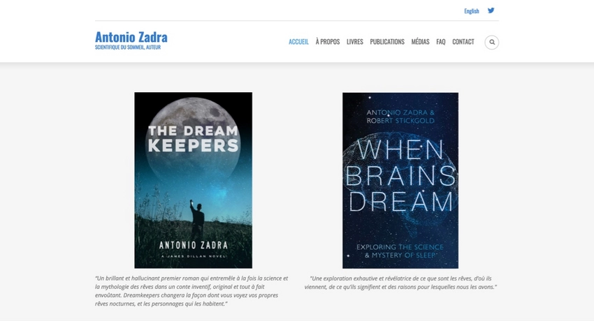 Page d'accueil du site Antonio Zadra
