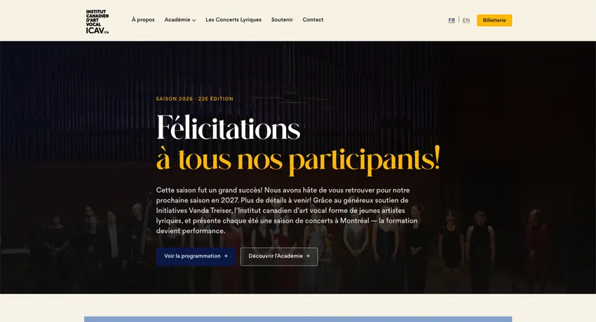 Page d'accueil du site de l'ICAV